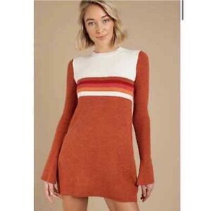 Free People Orange and White Knit Sweater Dress